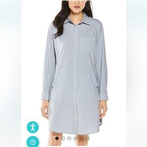 Coolibar Shirt Dress Womens Medium Blue Stripe UPF 50 Malta Travel Beach